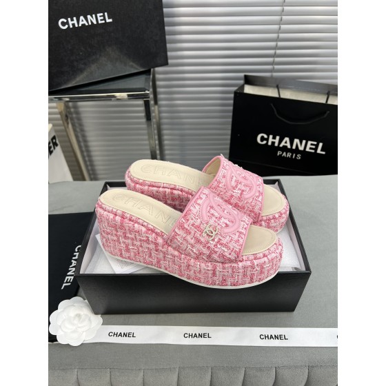 CHANEL Full Leather Silk Face Thick Sole Cookie Shoes