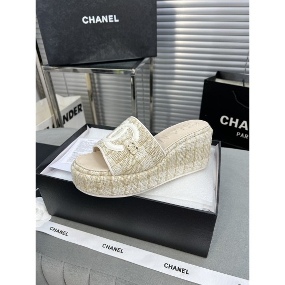 CHANEL Full Leather Silk Face Thick Sole Cookie Shoes