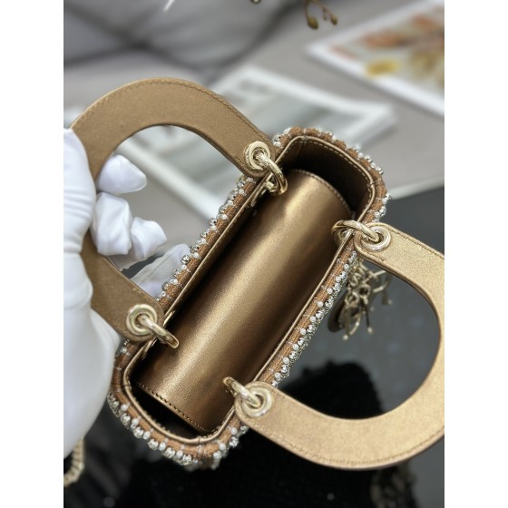 DIOR Princess Diana's Three Grid Series Embroidery Full Diamond Gold