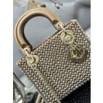 DIOR Princess Diana's Three Grid Series Embroidery Full Diamond Gold