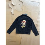 Drew House Rose Skeleton Pirate Embroidered Printed Denim Flocking Coat
