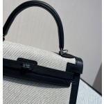 Kelly 25 canvas and swift leather second-hand bag