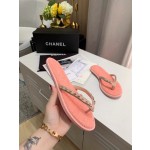 CHANEL denim chain herringbone slippers