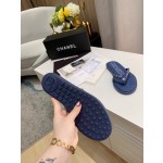 CHANEL denim chain herringbone slippers