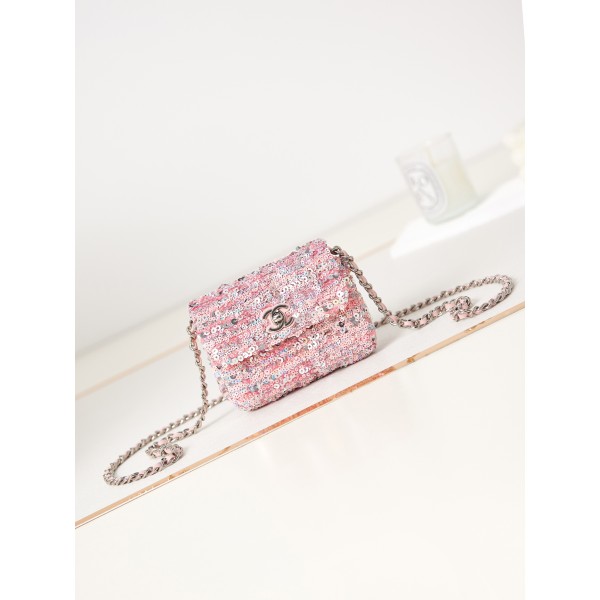 CHANEL 23C Beaded Pink Small Body Bag Sequin Bag Model AS3966
