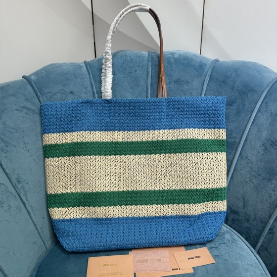 MIU MIU BG228: Imported Lafite Grass Woven Cotton Thread Woven Tote Bag