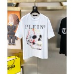 Philippe Plaine Men's Round Neck Short Sleeve T-shirt 3D Adhesive Letter Logo Skull Head