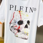Philippe Plaine Men's Round Neck Short Sleeve T-shirt 3D Adhesive Letter Logo Skull Head