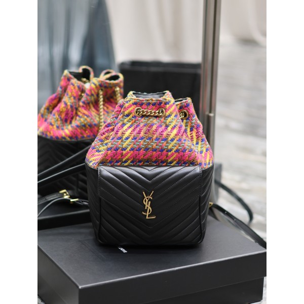 SAINT LAURENT backpack black sheepskin with colored wool model: 672609