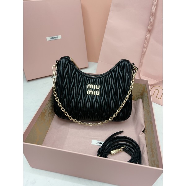 MIU MIU 5BH211 zippered satin and soft sheepskin pockets