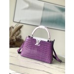 𝐋𝐎𝐔𝐈𝐒𝐕𝐔𝐈𝐓𝐓𝐎𝐍 N93419/M48865 Purple Colored Crocodile Pattern Silver Buckle This CAPUCINES BB handbag