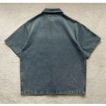 Prada Triangle Iron Brand Single breasted Washed Light Blue Denim Short Sleeve Shirt Coat