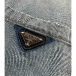 Prada Triangle Iron Brand Single breasted Washed Light Blue Denim Short Sleeve Shirt Coat