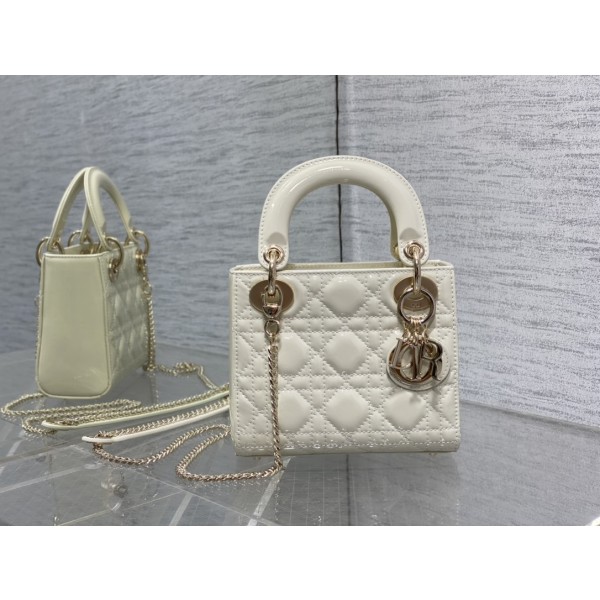 Dior three grid patent leather white 6603
