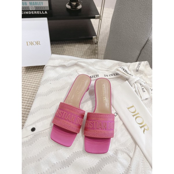 Dior silk style vintage embroidered leather sole slippers