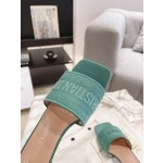 Dior silk style vintage embroidered leather sole slippers