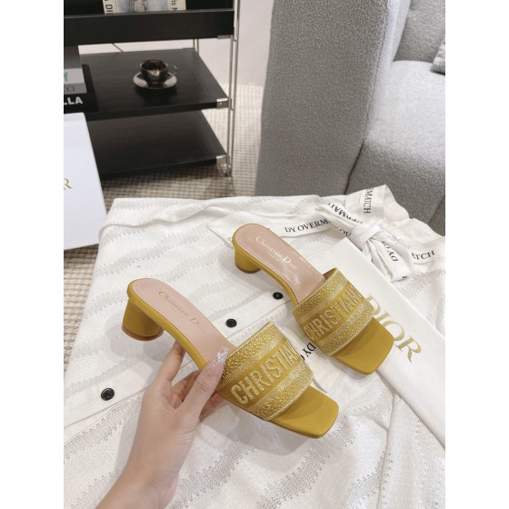 Dior silk style vintage embroidered leather sole slippers