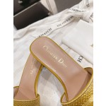 Dior silk style vintage embroidered leather sole slippers