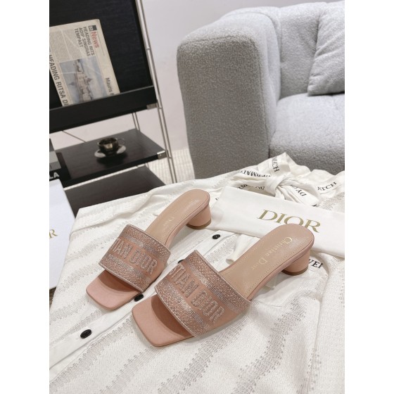 Dior silk style vintage embroidered leather sole slippers