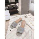 Dior silk style vintage embroidered leather sole slippers