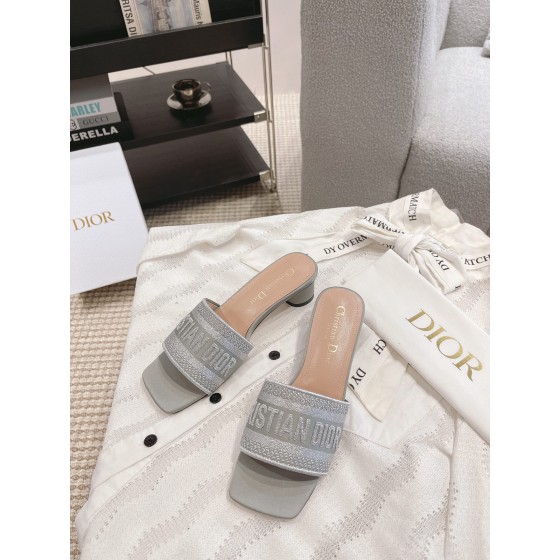 Dior silk style vintage embroidered leather sole slippers