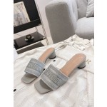 Dior silk style vintage embroidered leather sole slippers