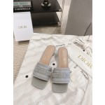 Dior silk style vintage embroidered leather sole slippers