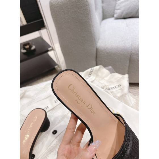 Dior silk style vintage embroidered leather sole slippers