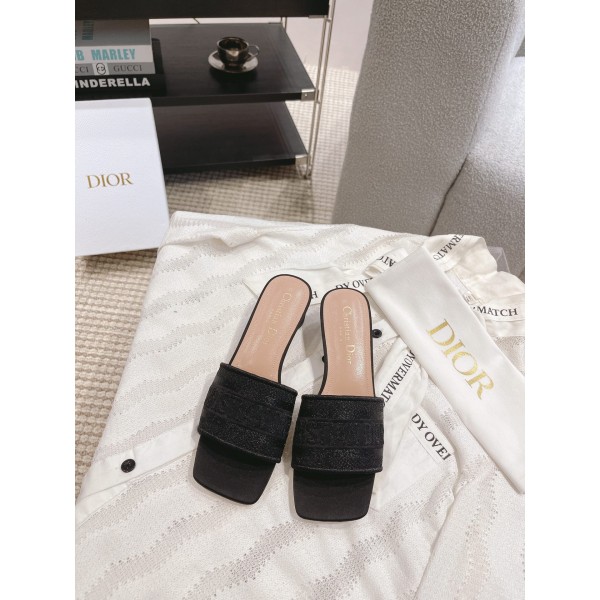 Dior silk style vintage embroidered leather sole slippers