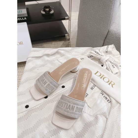 Dior silk style vintage embroidered leather sole slippers