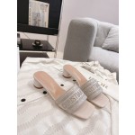 Dior silk style vintage embroidered leather sole slippers