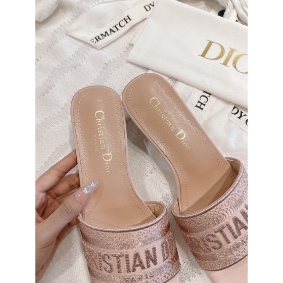 Dior silk style vintage embroidered leather sole slippers