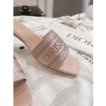 Dior silk style vintage embroidered leather sole slippers