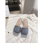 Dior silk style vintage embroidered leather sole slippers