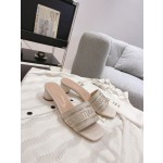 Dior silk style vintage embroidered leather sole slippers