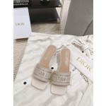 Dior silk style vintage embroidered leather sole slippers