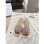 Dior silk style vintage embroidered leather sole slippers