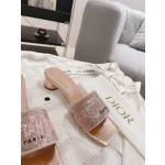 Dior silk style vintage embroidered leather sole slippers