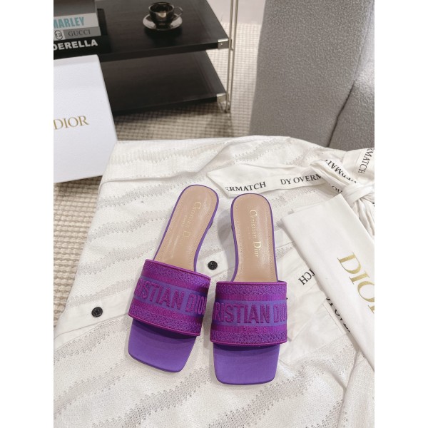 Dior silk style vintage embroidered leather sole slippers