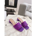 Dior silk style vintage embroidered leather sole slippers