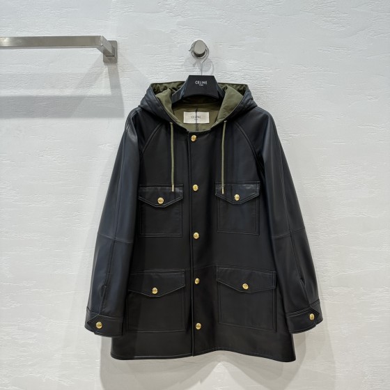 CHANEL hooded leather casual coat