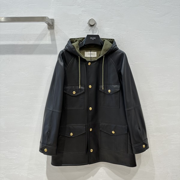 CHANEL hooded leather casual coat