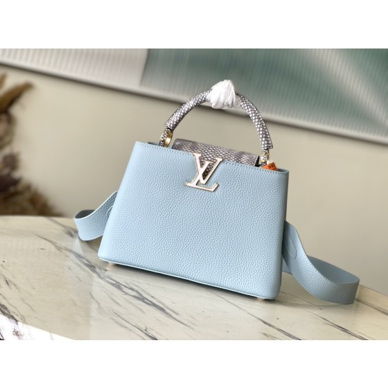 𝐋𝐎𝐔𝐈𝐒𝐕𝐔𝐈𝐓𝐓𝐎𝐍 M21166 Blue Snake Skin Fritillaria Small Size This CAPUCINES BB handbag