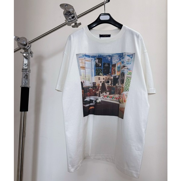 Louis Vuitton Bedroom Printed Round Neck Short Sleeve