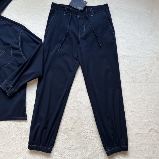 Prada stretch cotton contrasting open seam sports hooded casual suit pants
