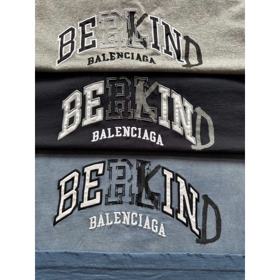 Balenciaga Black and White Letter Embroidered Round Neck Short Sleeve