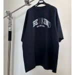 Balenciaga Black and White Letter Embroidered Round Neck Short Sleeve