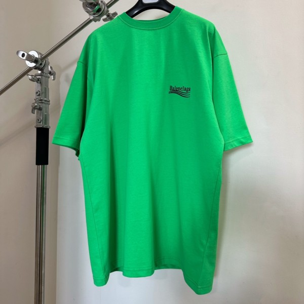 Balenciaga Fluorescent Green Coca Cola Embroidered Round Neck Short Sleeve