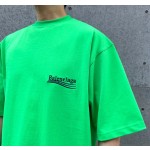 Balenciaga Fluorescent Green Coca Cola Embroidered Round Neck Short Sleeve