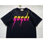 Gucci Contrast Lightning Print Round Neck Short Sleeve